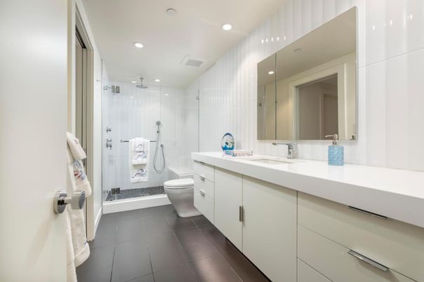 Bathroom, Glass Shower, Interior, Recessed Lighting