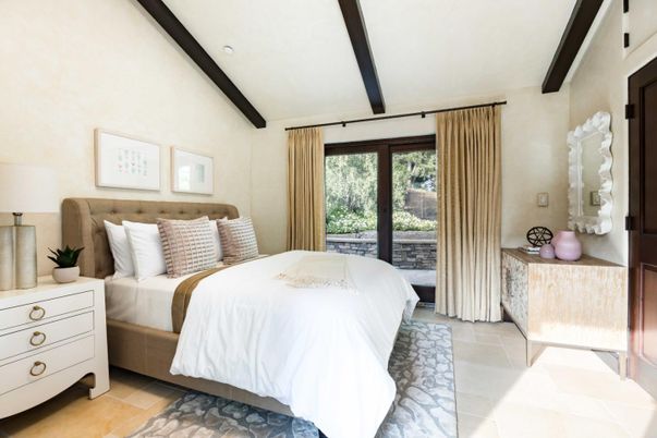 Bedroom, Interior, Recessed Lighting, Wooden Beams