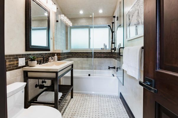 Bathroom, Glass Shower, Interior, Recessed Lighting