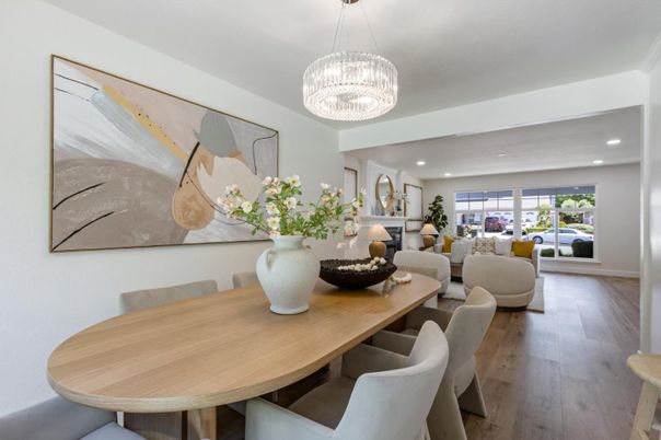 Chandelier, Dining room, Interior, Living room, Recessed Lighting, Wood Texture Flooring