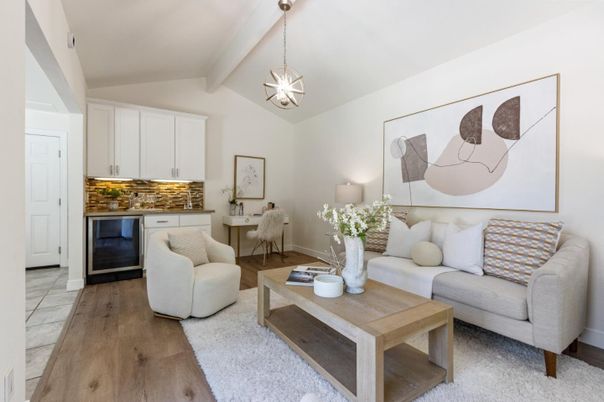 Interior, Kitchen, Living room, Pendant Lights, Wood Texture Flooring