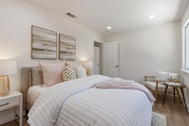 Bedroom, Interior, Recessed Lighting, Wood Texture Flooring