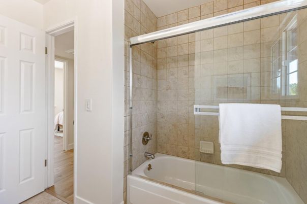 Bathroom, Glass Shower, Interior, Wood Texture Flooring
