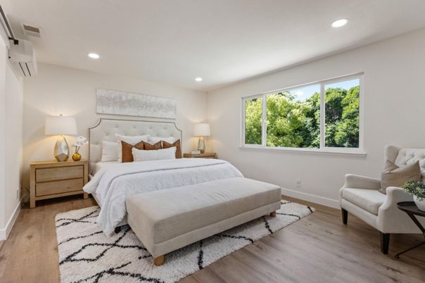 Bedroom, Interior, Recessed Lighting, Wood Texture Flooring