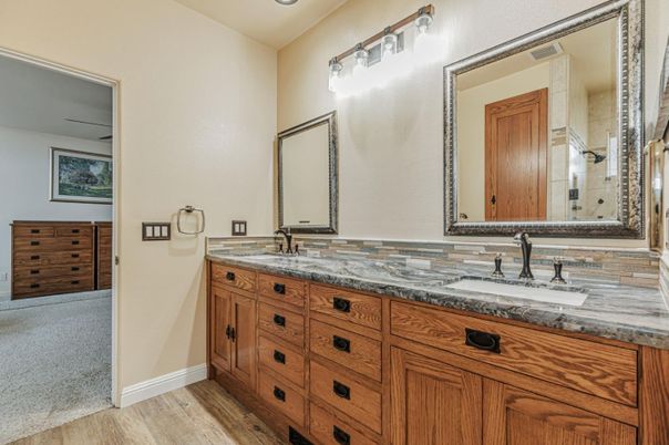 Bathroom, Dual Sink Vanities, Interior, Wood Texture Flooring