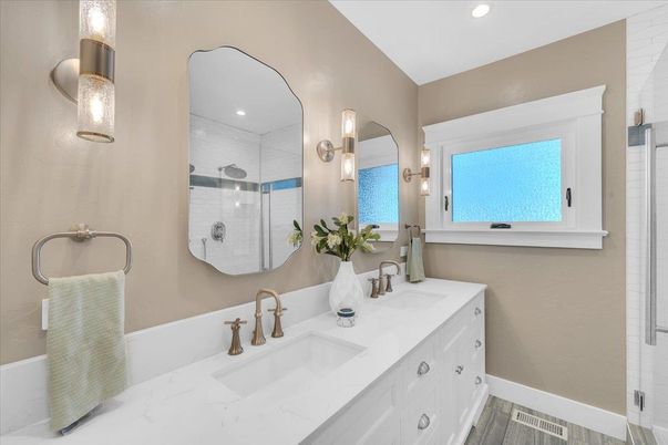 Bathroom, Dual Sink Vanities, Glass Shower, Interior, Recessed Lighting