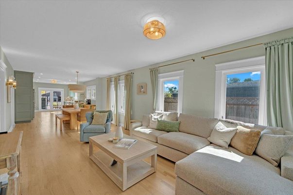 Dining room, Interior, Living room, Pendant Lights, Wood Texture Flooring