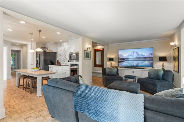 Interior, Kitchen, Living room, Pendant Lights, Recessed Lighting, Stainless Steel Appliances, Wood Texture Flooring