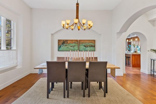 Chandelier, Dining room, Interior, Wood Texture Flooring