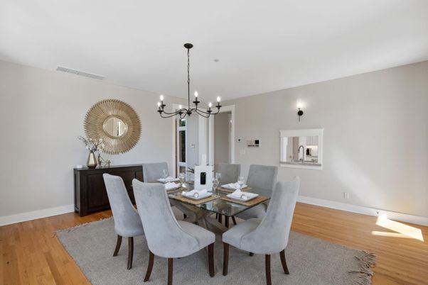Chandelier, Dining room, Interior, Wood Texture Flooring