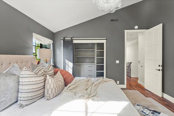 Bedroom, Chandelier, Interior, Wood Texture Flooring
