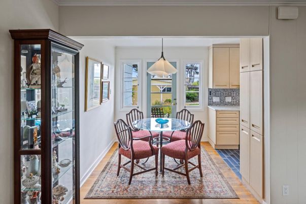 Dining room, Interior, Pendant Lights, Wood Texture Flooring