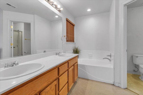 Bathroom, Dual Sink Vanities, Free Standing Baths, Interior, Recessed Lighting