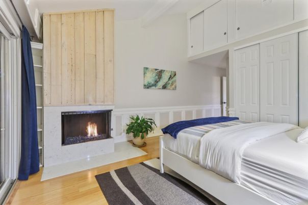 Bedroom, Fireplace, Interior, Wood Texture Flooring