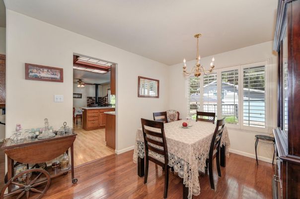 Chandelier, Dining room, Interior, Wood Texture Flooring