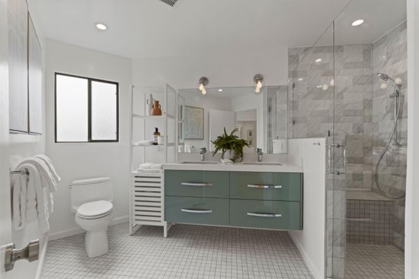 Bathroom, Dual Sink Vanities, Glass Shower, Interior, Recessed Lighting