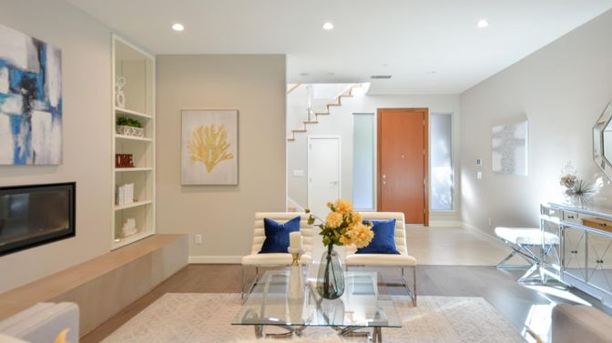 Interior, Living room, Recessed Lighting, Wood Texture Flooring