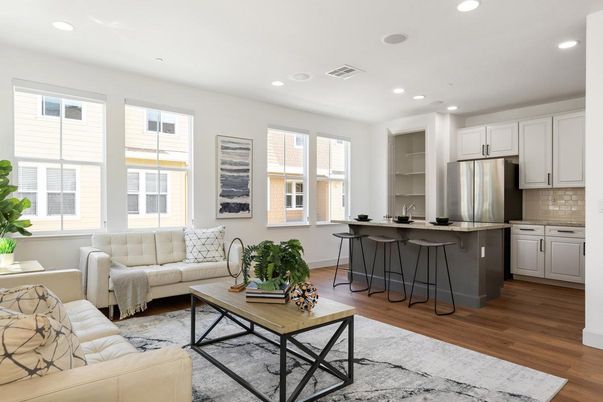 Interior, Kitchen, Living room, Recessed Lighting, Stainless Steel Appliances, Wood Texture Flooring