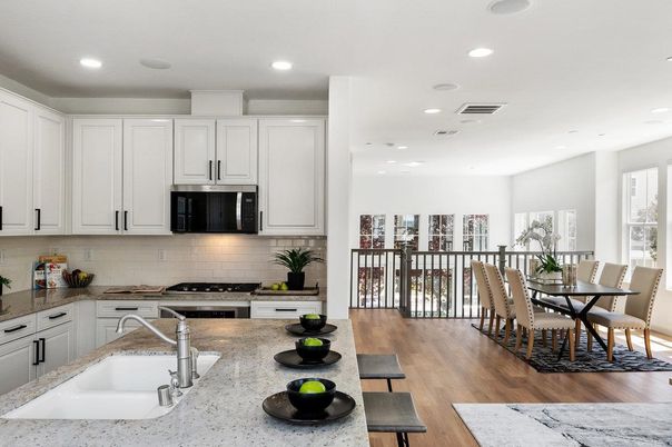 Dining room, Interior, Kitchen, Recessed Lighting, Stainless Steel Appliances, Wood Texture Flooring