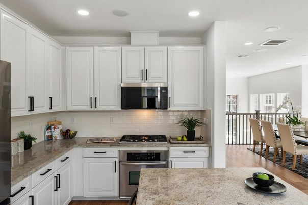 Dining room, Interior, Kitchen, Recessed Lighting, Stainless Steel Appliances, Wood Texture Flooring