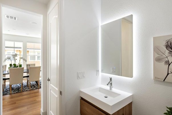 Bathroom, Dining room, Interior, Recessed Lighting, Wood Texture Flooring