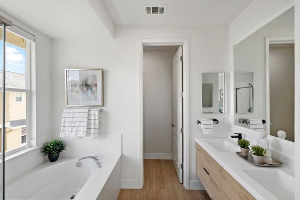 Bathroom, Dual Sink Vanities, Interior, Wood Texture Flooring