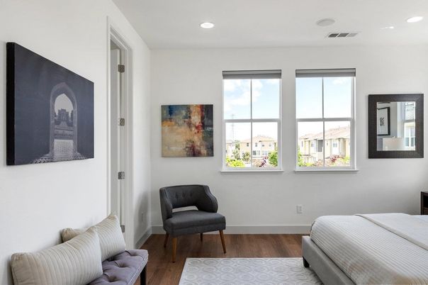 Bedroom, Interior, Recessed Lighting, Wood Texture Flooring