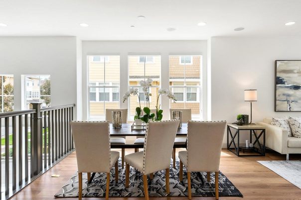 Dining room, Interior, Recessed Lighting, Wood Texture Flooring