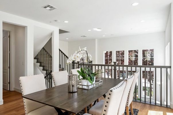 Dining room, Interior, Recessed Lighting, Wood Texture Flooring