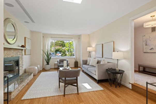 Fireplace, Interior, Living room, Pendant Lights, Wood Texture Flooring