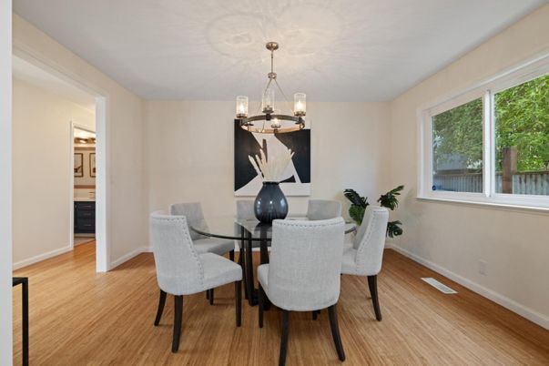 Chandelier, Dining room, Interior, Wood Texture Flooring