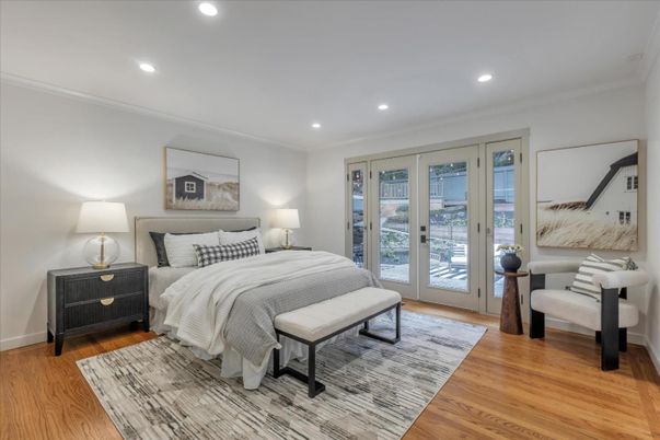 Bedroom, Interior, Recessed Lighting, Wood Texture Flooring