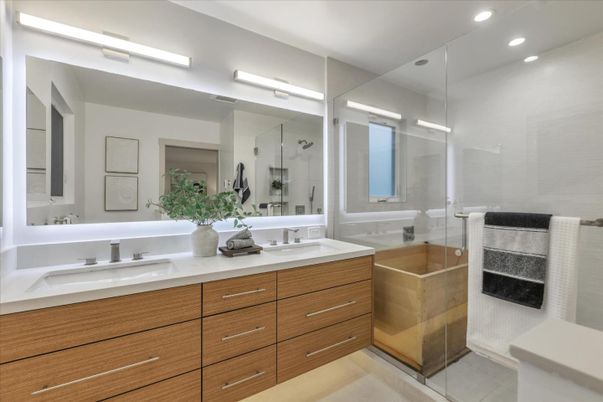 Bathroom, Dual Sink Vanities, Glass Shower, Interior, Recessed Lighting