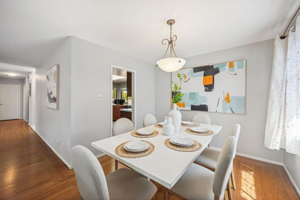 Dining room, Interior, Pendant Lights, Wood Texture Flooring