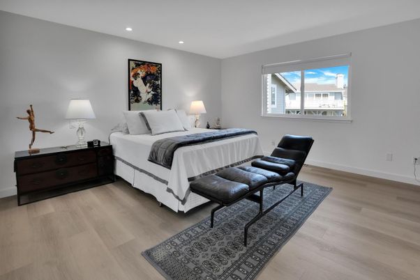 Bedroom, Interior, Recessed Lighting, Wood Texture Flooring
