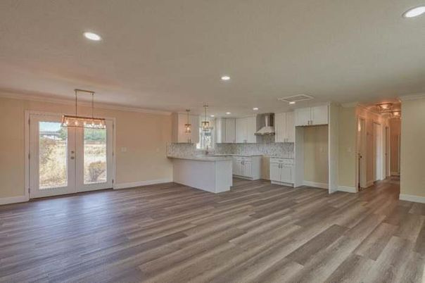 Interior, Kitchen, Pendant Lights, Recessed Lighting, Wood Texture Flooring
