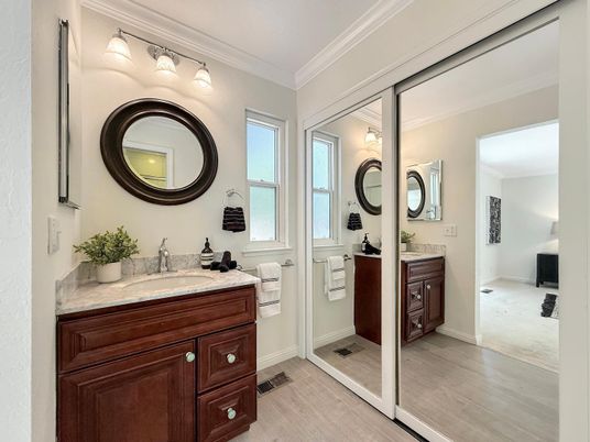 Bathroom, Dual Sink Vanities, Interior, Wood Texture Flooring