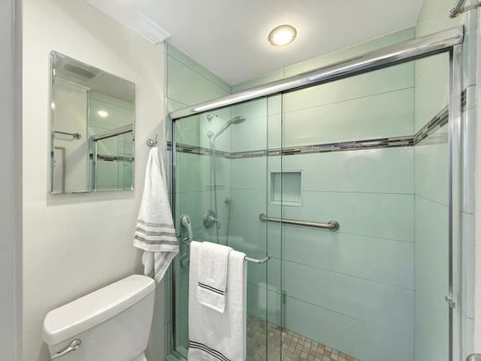 Bathroom, Glass Shower, Interior, Recessed Lighting