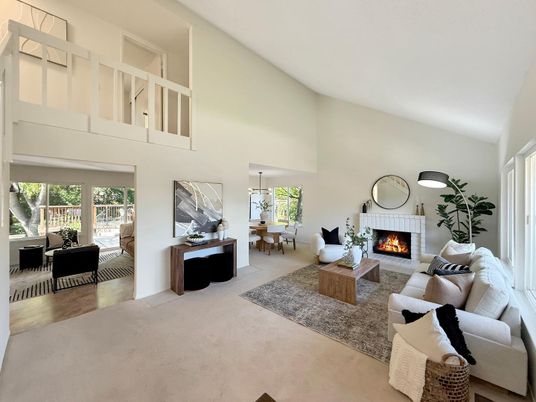Dining room, Fireplace, Interior, Living room, Pendant Lights