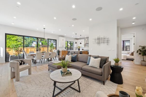 Dining room, Interior, Kitchen, Living room, Pendant Lights, Recessed Lighting, Wood Texture Flooring
