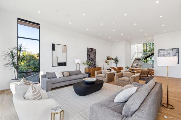 Interior, Living room, Recessed Lighting, Wood Texture Flooring