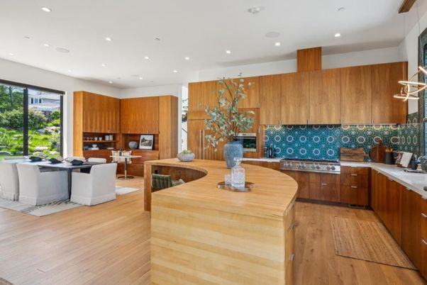 Dining room, Interior, Kitchen, Recessed Lighting, Stainless Steel Appliances, Wood Texture Flooring