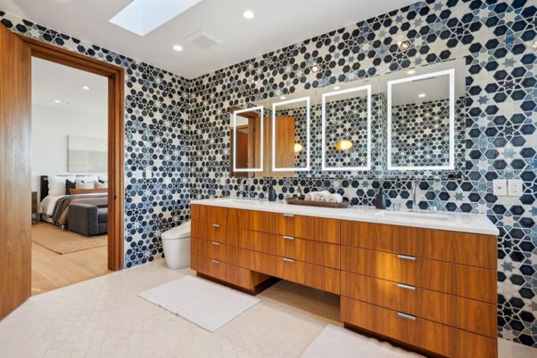 Bathroom, Bedroom, Dual Sink Vanities, Interior, Recessed Lighting, Wood Texture Flooring