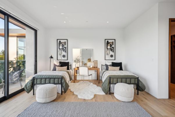 Bedroom, Interior, Recessed Lighting, Wood Texture Flooring