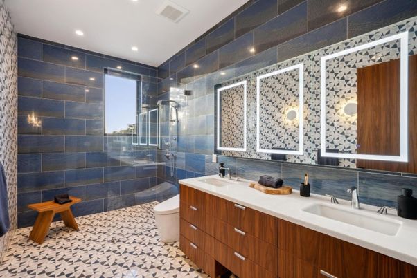 Bathroom, Dual Sink Vanities, Glass Shower, Interior, Recessed Lighting