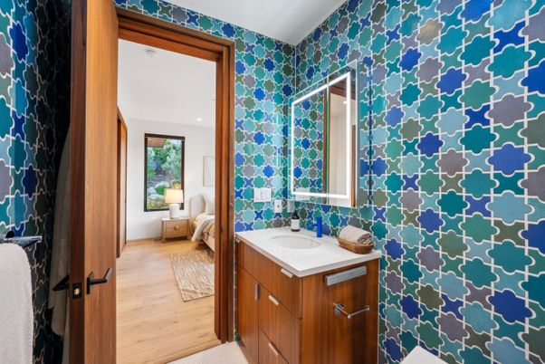 Bathroom, Interior, Recessed Lighting, Wood Texture Flooring