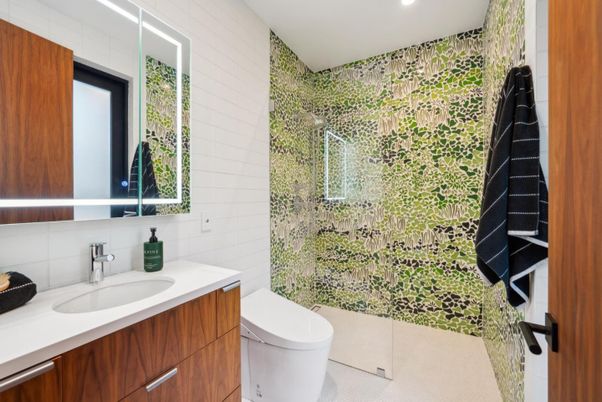 Bathroom, Glass Shower, Interior, Recessed Lighting