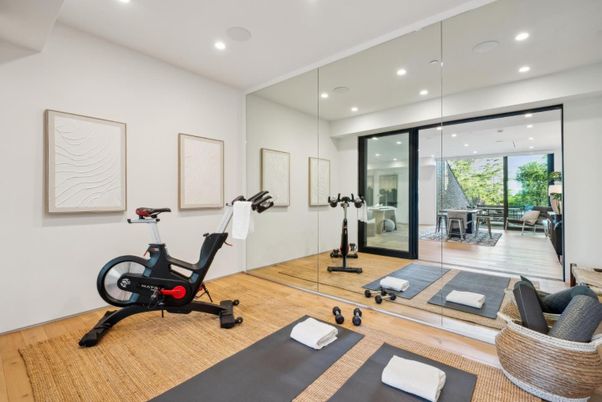 Fitness Equipment, Interior, Recessed Lighting, Wood Texture Flooring