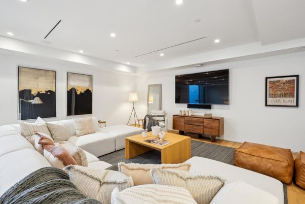 Interior, Living room, Recessed Lighting, Wood Texture Flooring