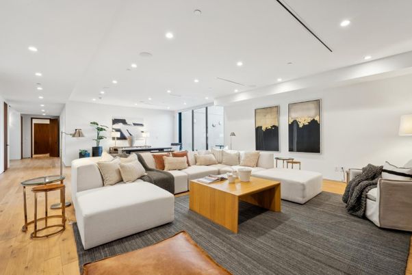 Interior, Living room, Recessed Lighting, Wood Texture Flooring